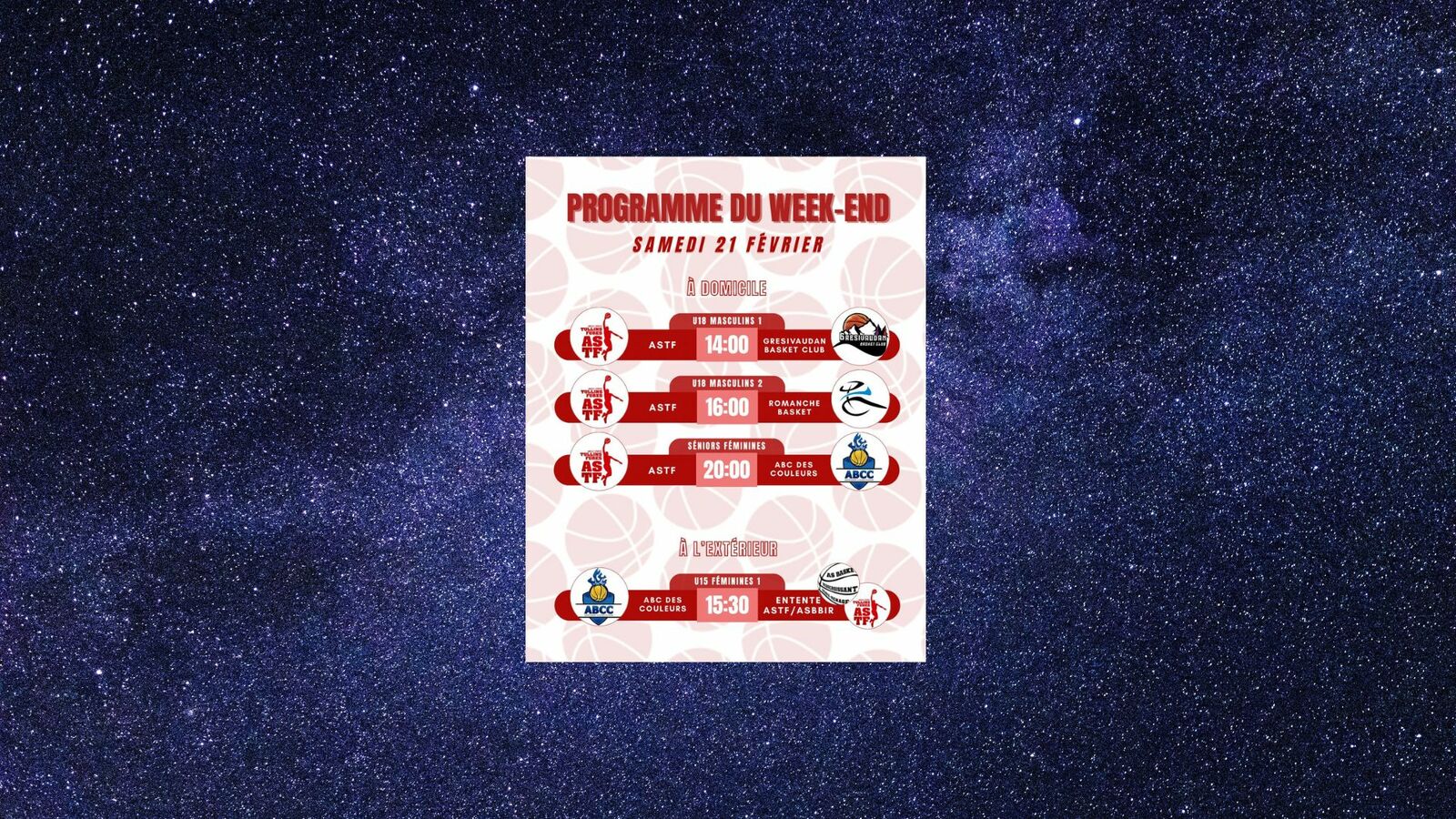 Championnat ce samedi - Rencontres décalées